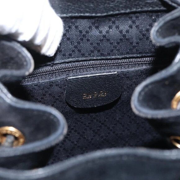 GUCCI Bamboo Backpack Suede Leather Black Gold 003 1705 0030 Auth BA7789